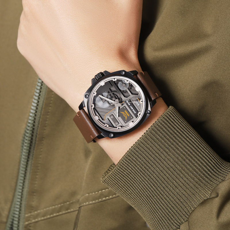 Herrklocka i Läder med Kvartsverk™ – Patina-Butik