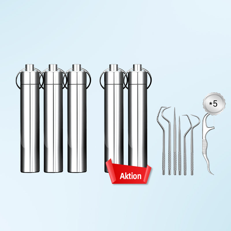 1+1 GRATIS | CleanPick Set – Wiederverwendbares Zahnreinigungsset aus Edelstahl für ein frisches Lächeln