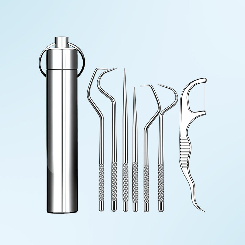 1+1 GRATIS | CleanPick Set – Wiederverwendbares Zahnreinigungsset aus Edelstahl für ein frisches Lächeln