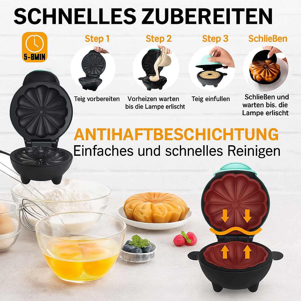 MiniBakePro™ — Frische Mini-Kuchen in Minutenschnelle, ganz ohne Backstress!