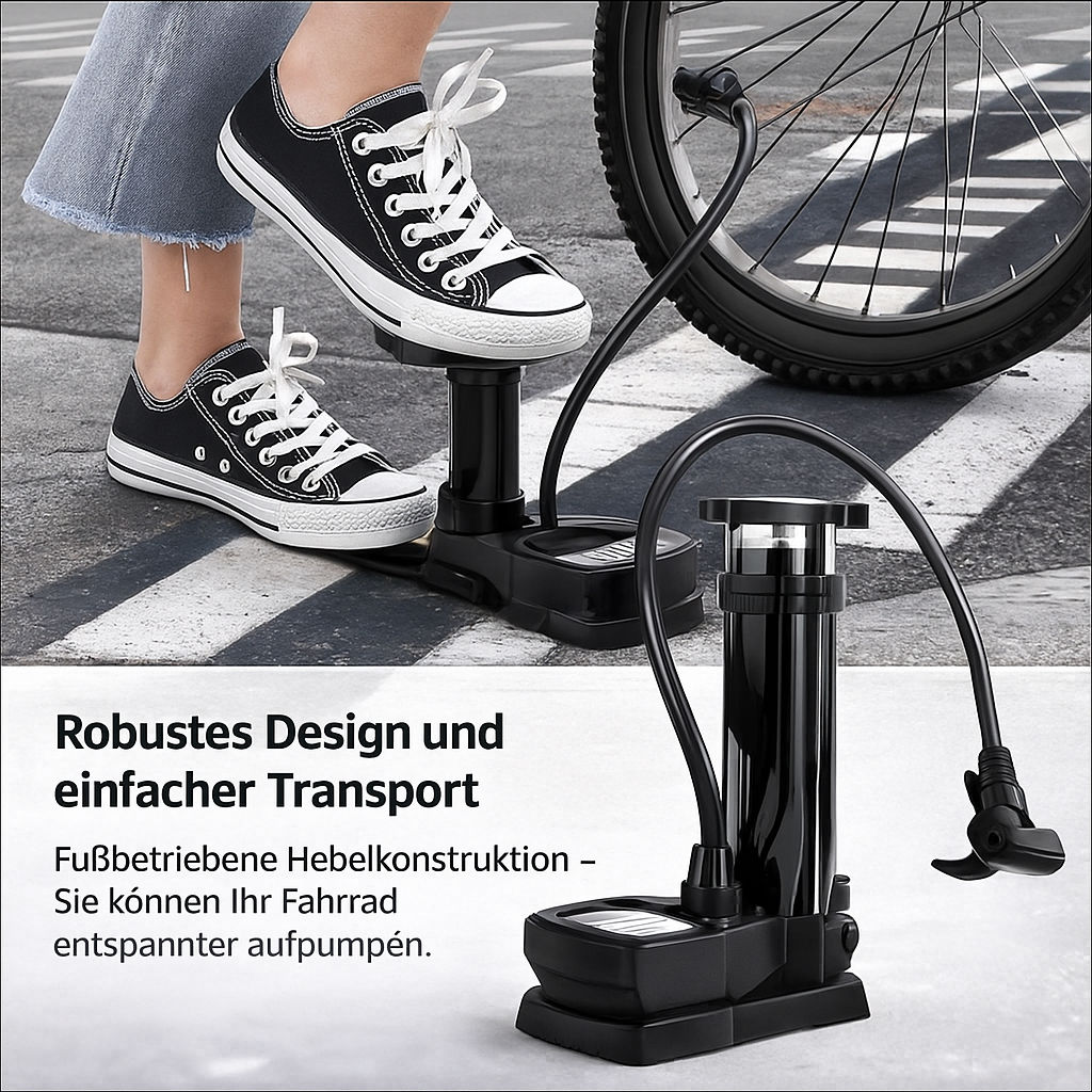 AirStep Pro – Kompakte Fußpumpe mit Hochdruck & Manometer