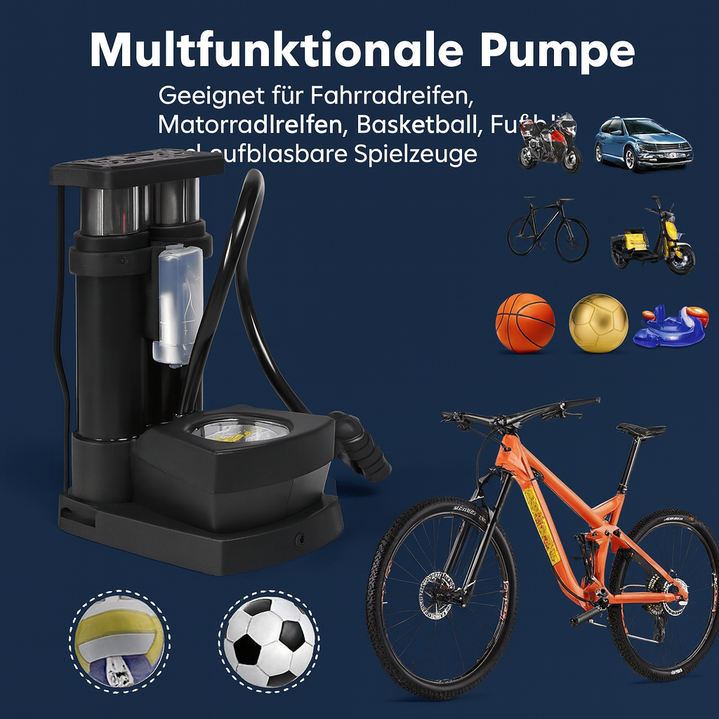 AirStep Pro – Kompakte Fußpumpe mit Hochdruck & Manometer