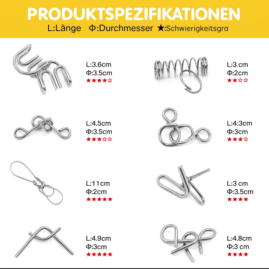 KopfKlick™ – 8-teiliges Metallpuzzle für echte Denksport-Fans