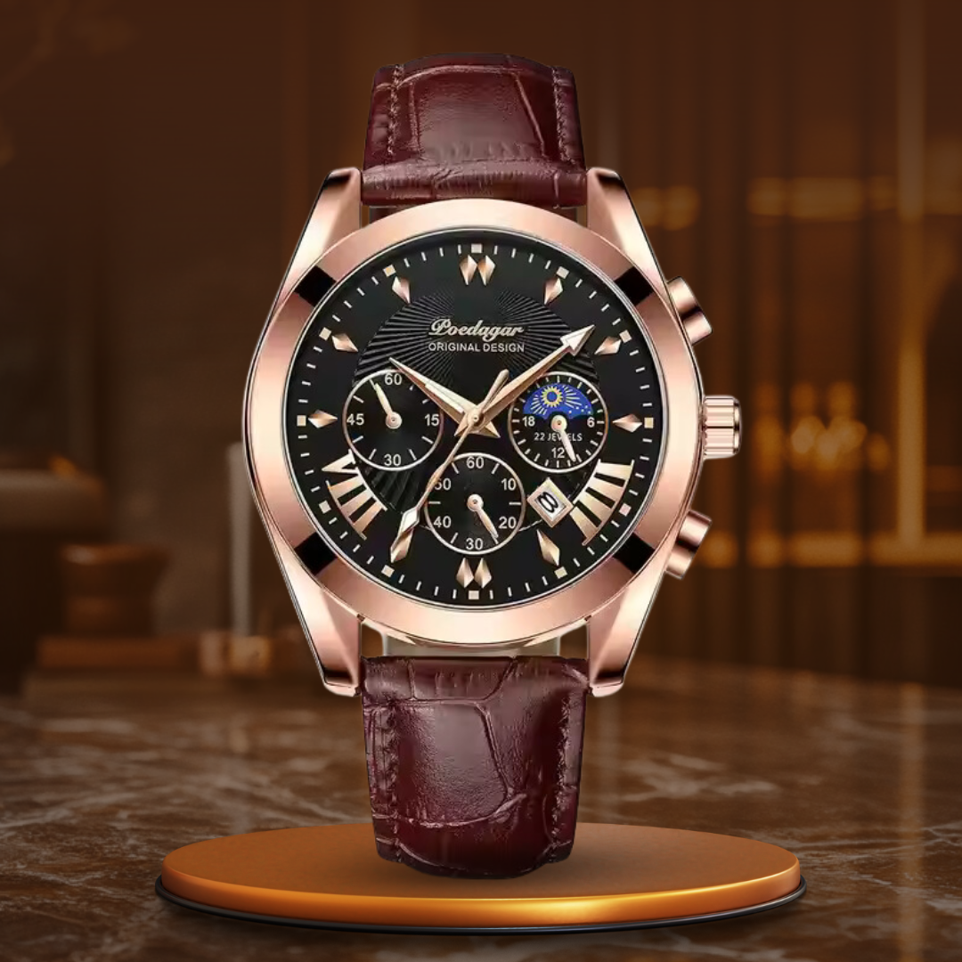 Elegant Lyxklocka med Läderarmband™ – Patina-Butik