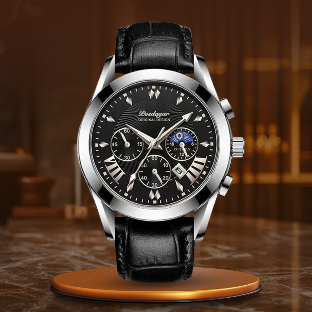 Elegant Lyxklocka med Läderarmband™ – Patina-Butik