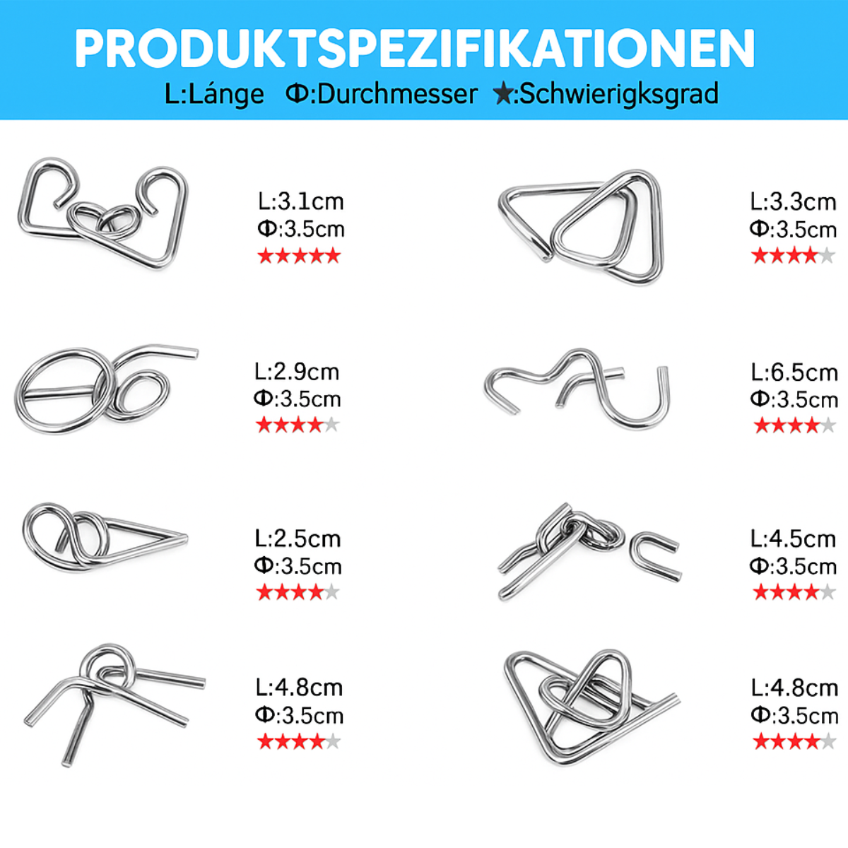 KopfKlick™ – 8-teiliges Metallpuzzle für echte Denksport-Fans