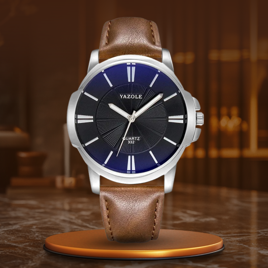 Lyxig Klocka med Blå Glas och Läderarmband™ – Patina-Butik