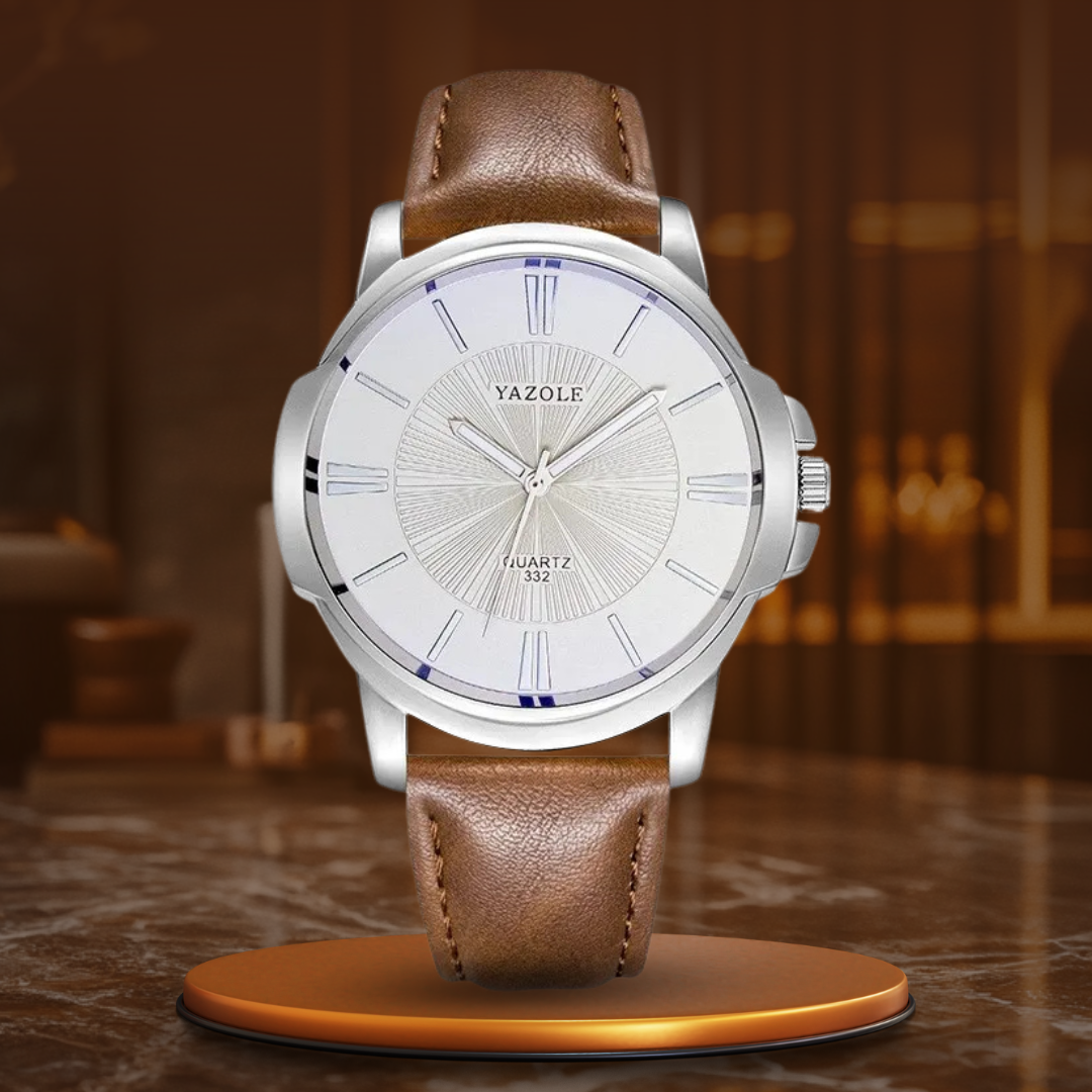 Lyxig Klocka med Blå Glas och Läderarmband™ – Patina-Butik