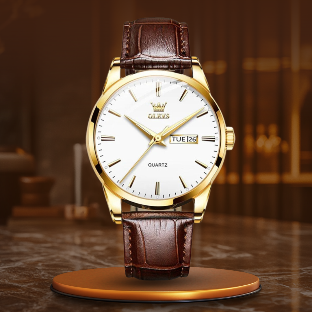 Lyxig Businessklocka med Läderarmband™ – Patina-Butik